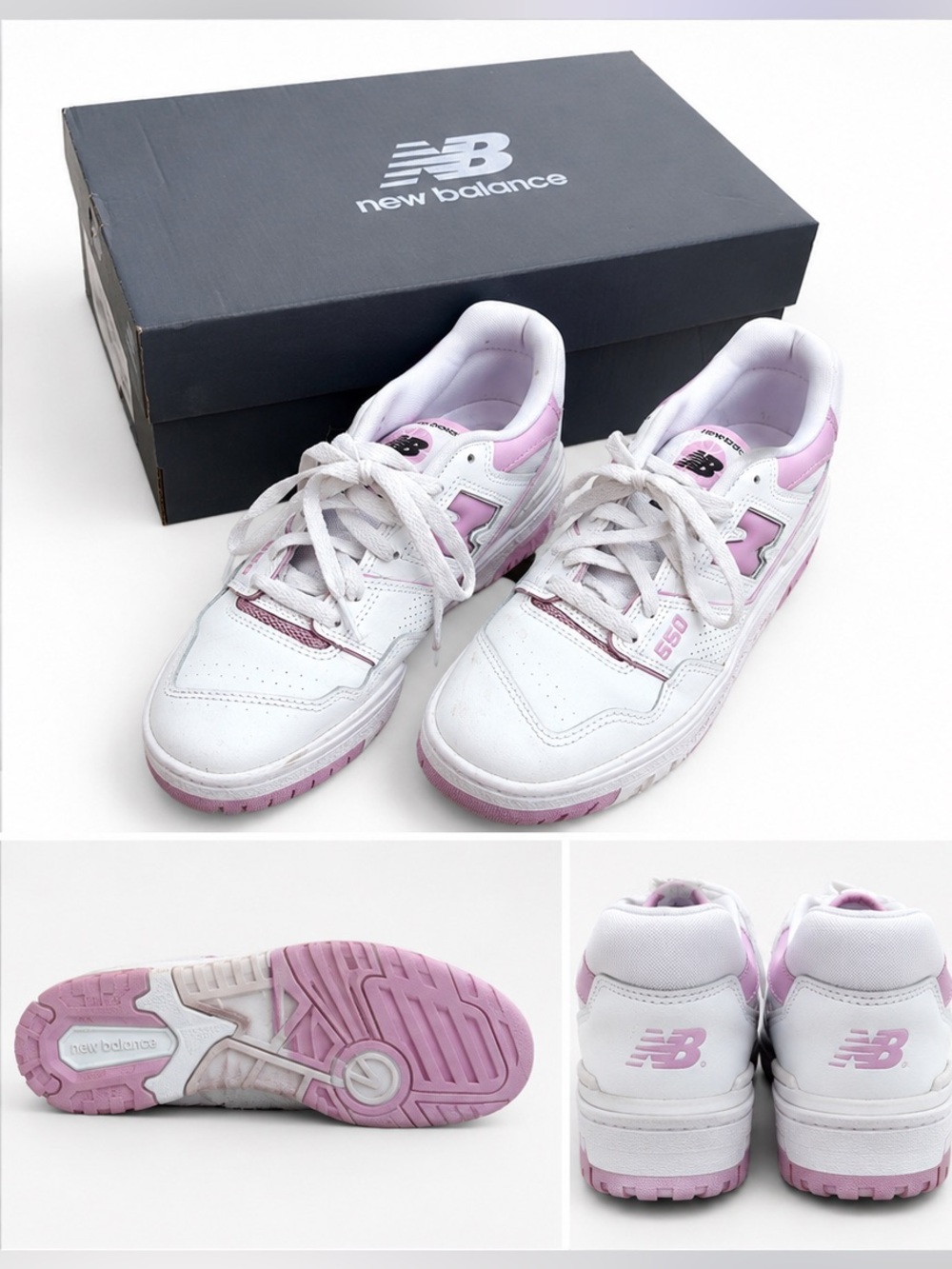 New Balance White & Light Pink 550 Low-Top Sneakers - Picture 1 of 4